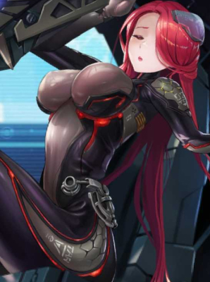 red-haired woman called Jormungandr with long hair and dark clothes